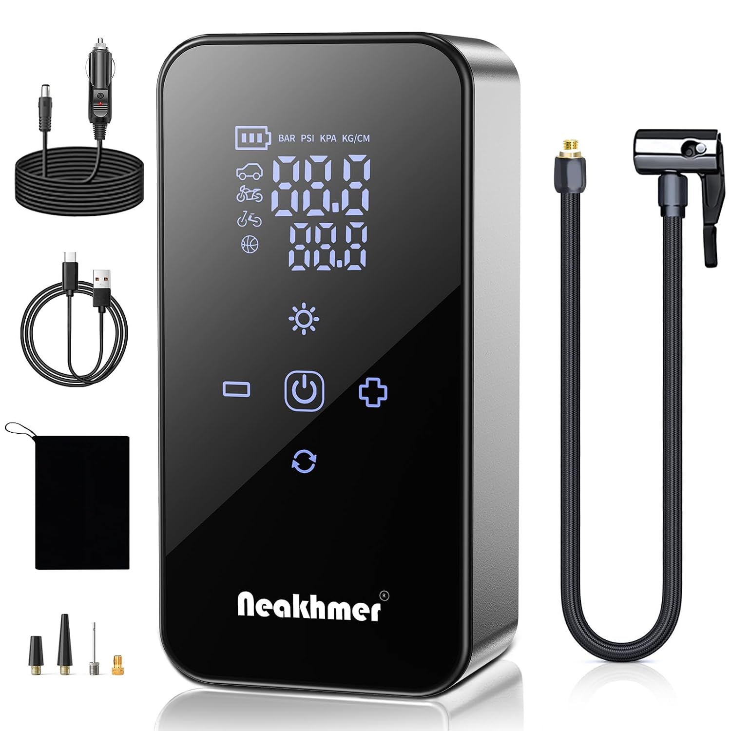 Auto Bandenpomp Luchtcompressor: 150PSI Draagbare Luchtcompressor | Batterie 6000mAh,Mini Pompe a Velo Electrique 12V avec Manomètre de Pression pour Voiture, Moto, Sans Fil et Facile à Utilise