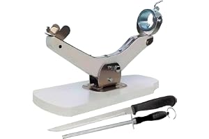 Support à jambon rotatif pivotant professionnel en aluminium acier et bois nautique blanc avec couteau de coupe grande précision et fusil aiguiseur - Design élégant