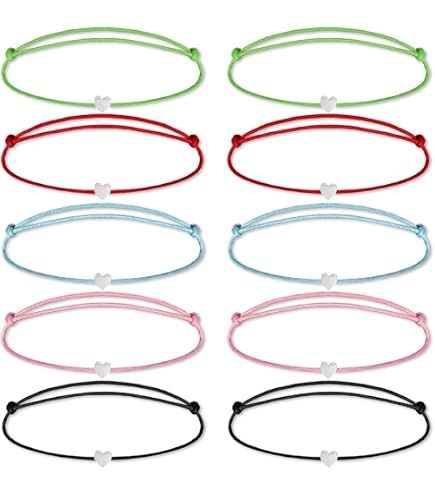 10 Bracelets D'Amitié Cœur Adjustables - Pour Enfants, Filles & Femmes | Cadeau Sympa & Coloré