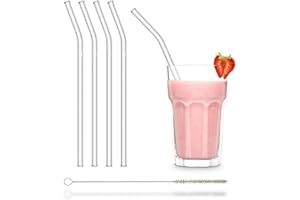 HÅLM HALM PAILLE EN VERRE réutilisable - lot de 4 pailles courbées de 23cm + brosse de nettoyage garantie sans plastique - paille écologique, résistante, lavable au lave-vaisselle