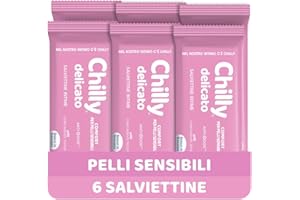 Chilly Salviettine Delicate, Salviette per l'Igiene Intima, Azione Delicata, Tessuto 100 % Biodegradabile, Ottimi Fuori Casa, PH 5 Delicato, Clinicamente Testato, Confezione da 6 Pezzi