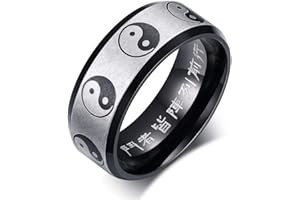 Joielavie Bague Anneau pour Homme en Acier Inoxydable avec Signet Yin Yang Mate Plaqué Noir Bicolore Ethnique Bijoux
