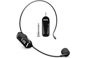 TONOR Microfono Wireless ad Archetto, UHF Microfoni Senza Fili con 20 Canali, Mic Ricaricabile con Trasmissione Wireless a 20m, per Amplificatore Vocale, Fitness, Insegnamento, Tour, Sistema PA