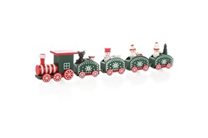 com-four® Tren Navideño con Cuatro Remolques de Madera - Decorativo, 24cm (Madera Verde)