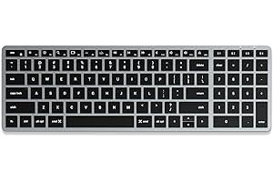 SATECHI Teclado Inalámbrico Slim X2, QWERTY US con Keypad Numérico, Teclado Bluetooth Retroiluminado y Recargable USB C para MacBook Air & Pro, Portatil, PC, iPad y más – Gris
