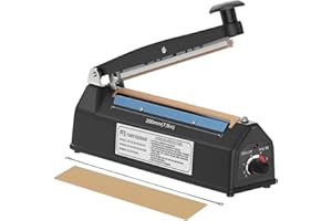 Teenza 200mm Impulse Bag Sealer Poly Bag Sealing Machine Heat Seal Closer with Repair Kit in - Black