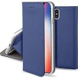 Cover iPhone X Blu scuro - Custodia a libro Flip Smart magnetica de Moozy® con funzione di appoggio e supporto in silicone