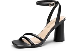DREAM PAIRS Women's Heels Chunky Block Strappy Square Open Toe Ankle Buckle Heeled Sandals Wedding Party Dress Shoes SDHS2465W