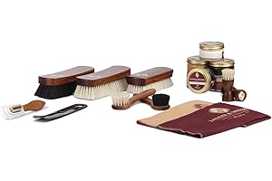 Langer & Messmer kit cirage de chaussures y compris des crèmes d'entretien pour le cuir et des brosses à chaussures de haute qualité en crin de cheval et en poil de chèvre