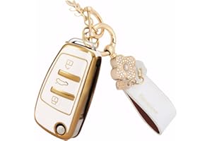 Anevios Funda para Llaves de Coche Audi con Llavero 3 Botones TUP Compatible para Audi A1 A3 A4 A6 A8 Q2 Q3 Q7 S3 S6 TT Quattro Carcasa Llave Audi Funda Protectora para Llave de Coche Blanco
