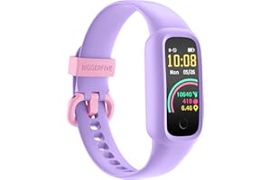 BIGGERFIVE Vigor 2 L - Orologio Fitness Tracker per Bambini e Bambina dai 5 ai 15 Anni, Monitor Attività, Frequenza Cardiaca e Sonno, Impermeabile IP68, Contapassi e Calorie per Bambino, Lilla