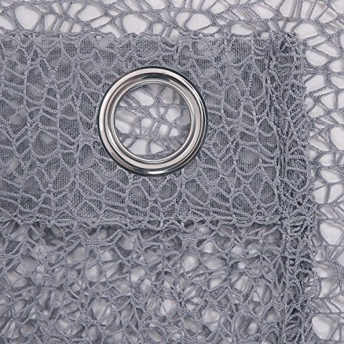 Deconovo Netz Vorhänge Voile Vorhang Ösen Deko Vorhang 245×140 cm Dunkelgrau 2er set - 5