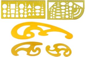 BAIJ Modello di Disegno in Plastica,5 Pezzi Righello di Modello e Curva Righello per Ufficio e Scuola,Misura Righello Cerchio Ovale Curva Modello Costruzione Cassaforma Stencil Stampino Righelli Geometrico