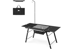 Naturehike Portable bbq Barbeque Grill Outdoor IGT Table with Charcoal Grill Folding Camping Table with Table Extension and Lantern Stand, Great for Outdoor Grilling Camping Cooking Traveling Picnics
