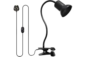 WEEVDRIE E27 Clip Desk Lamp, 360° Rotating for Ceramic Spotlight, Basking Lamp for Reptiles with 220CM Cord, E27 Adjustable Turtle Light Holder Flexible Reptile Clamp Lamp Fixture for Lizards Turtles, Black