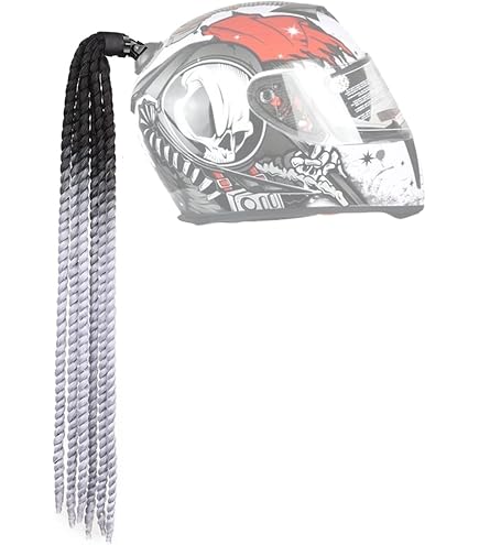 YKAFADE Perruque Tressée Dégradée Pour Casque Moto - Queue De Cheval Décorative Avec Ventouse - Accessoire Fun Pour Moto, Vélo, Scooter