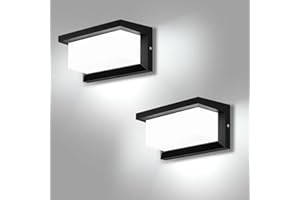 Lightsjoy Applique da Parete Esterno 2 pezzi, IP66 Impermeabile Lampada da Parete, 18W 6000K LED Lampada Parete per Balcone, Veranda, Via, Garage Terrazzo Corridoio, Giardino (Bianco Freddo)