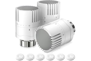 HOMGEN Thermostat Radiator Valve Head 3Pcs TRV Heads Durable Thermostatic Heads Radiator Thermostat Heads M30 x 1.5 Radiator Valve Replacement Heads With 6 Radiator Pipe Covers for Home Office etc