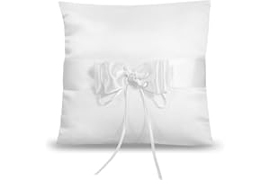 Styquenzer Oreillers porteurs d'alliances, 19,8 x 19,8 cm, blanc pour alliances avec nœud en perles, pour fête de mariage, cérémonie de mariage, demande en mariage
