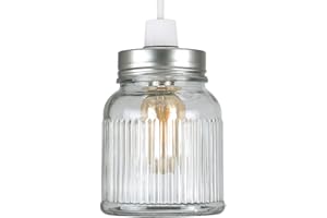MINISUN Retro Style Silver Brushed Chrome and Clear Glass Ribbed Pattern Design Jar Ceiling Pendant Light Shade