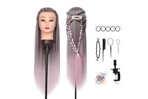 Testa per parrucchieri, DanseeMeibr Plus 26" 100% Capelli Sintetica Testina Parrucchiere Capelli Morbido Ombre Professionale Testa per Acconciature con Staffa+ DIY Accessori per Capelli