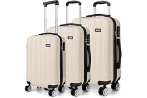 Kono Fashion Travel Luggage Set of 3 Piece Hard Shell Light Weight ABS Suitcase with 4 Spinner Wheels (Beige)