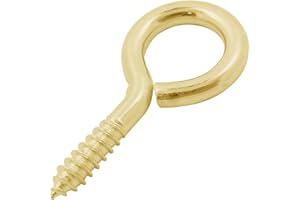 LAUTECH Eye Screws Hooks Bolt Vine Small Bulk Hardware Heavy Duty 25 mm / 1 Inch 25 pcs Pack Metal Shape Self Tapping Ring Brass Colour Brassed Plated Eyelet Screw Shape Axe Sickle Outdoor Indoor