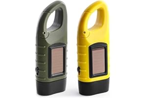 Telidif 2-Pack LED Torch with Solar Power and Hand Crank - Super Bright Emergency Light with Carabiner Hook for Camping, Hiking, Outdoor, Survival Gear