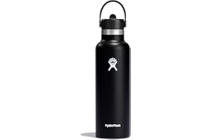 Hydro Flask Water Bottle 621 ml (21 oz), Stainless Steel & Vacuum Insulated, Standard Mouth with Flex Straw Cap, Black