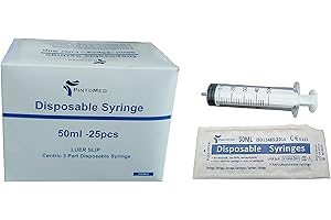 PintoMed Seringue Sans Aiguille, à usage unique, 3 pièces, stérile, Luer Slip - Pack 25-50 ml
