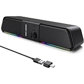 SENZER CS20 Computer Speaker, PC Speaker with Mobile LED and Volume Knob, USB Speaker for Laptop Computer Sound Bar (Bluetoot