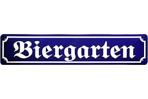 WOGEKA ART Retro plåtskylt – ölträdgård – roligt ordspråk som present idé till födelsedag jul som dekoration 46 x 10 cm vinta