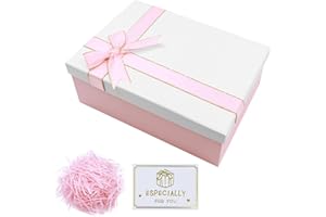 Realjoy Scatola Regalo con Coperchio,Scatole Regalo Rose,Confezione Regalo 25x18x8,5cm con Biglietto di Auguri e Rafia,Pacco Regalo per Compleanni,Matrimoni,San Valentino,Natale（Coperchio Bianco）