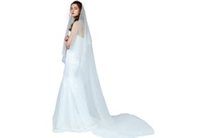 BEAUTELICATE Bridal Wedding Veil Drop Blusher Veil 2 Tier Cut Edge Knee Chapel Length With Comb Ivory White
