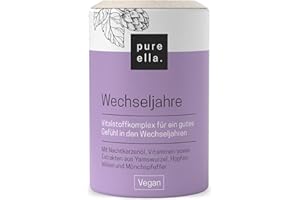 ‎PURE ELLA Pure Ella WECHSELJAHRE - Vitalstoffkomplex für Frauen bei Symptomen der Wechseljahre - Enthält Nachtkerzenöl, Yamswurzel und Mönchspfeffer - Natürlich, Hormonfrei, Vegan - 60 Menopause Kapseln