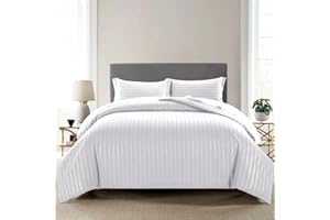 My home store Set copripiumino king size, qualità alberghiera, in raso, a righe, con 2 federe, morbido, traspirante, reversibile, in microfibra