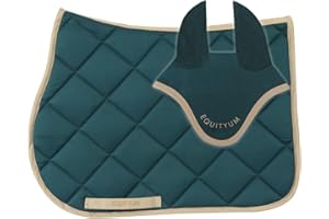 E EQUITYUM Sottosella+Cuffietta Logo Equityum Sally, Alta Qualità, Design Italiano, Materiali Innovativi, Traspirabilità e Dettagli Raffinati per il Comfort del Cavallo (verde/beige, cob)