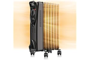 WOPIGH Radiator Heater, 1500W Electric Oil Filled Heater, 3 Heating Modes Oil Radiator,Portable Space Heater with Universal Wheels, Adjustable Thermostat, Overheat Protection, Quiet for Indoor Home Office