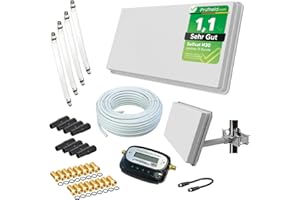 NETSHOP 25 Sat Flachantenne mit Quad LNB - HD Sat-Anlage für 4 TV - Selfsat H30D4+ kompakte Antenne inkl. Fensterhalterung, 50 m Koaxialkabel, SAT-Finder & Zubehör-Set - Starke Empfangsleistung von nesthop 25