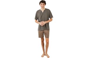 TRAMAS+ Pijama Botones de Hombre con Manga Corta y Pantalón Corto, Primavera Verano, Conjunto de Ropa para Dormir