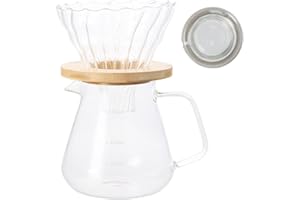 Granvoo Cafetière Pour-Over en Verre 600ml - Manuelle avec Filtre et Couvercle - Infusée à la Main - Verseuse Transparente