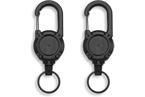 Diffaxy Lot de 2 porte-clés rétractables robustes avec cordon en acier rétractable de 60 cm, porte-clés extensible pour porte-cartes, porte-badge d'identité