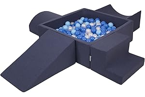 KiddyMoon Aire De Jeux en Mousse avec Carré Piscine À Balles (300 Balles) Fosses À Boules pour Enfants Jouets Parcours Obstacles, Fabriqué en UE, Bleu Foncé:Babyblue/Bleu/Perle