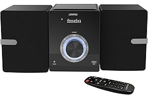 LONPOO Compact Micro Hi-Fi Stereo System with CD Player, Bluetooth, FM Radio, USB Playback, Aux-input & Earphone output, 40W Stereo Sound, Remote Control (Classic)