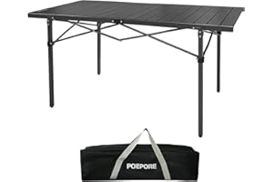 POEPORE Table de Camping Pliante en Aluminium pour 4-6 Personnes Table Pliante Exterieur Charge Maximale 80 kg avec Poches en Filet pour Jardin Pique-Nique Plage Terrasse 141 x 70 x 70cm Noir