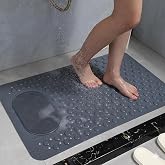 Antrasit Gri Kaymaz Banyo Paspası - 35x69 cm Vantuzlu Duş Matı, Ayak Masajlı ve Temizleme Dokulu, Antibakteriyel ve Tahliye D