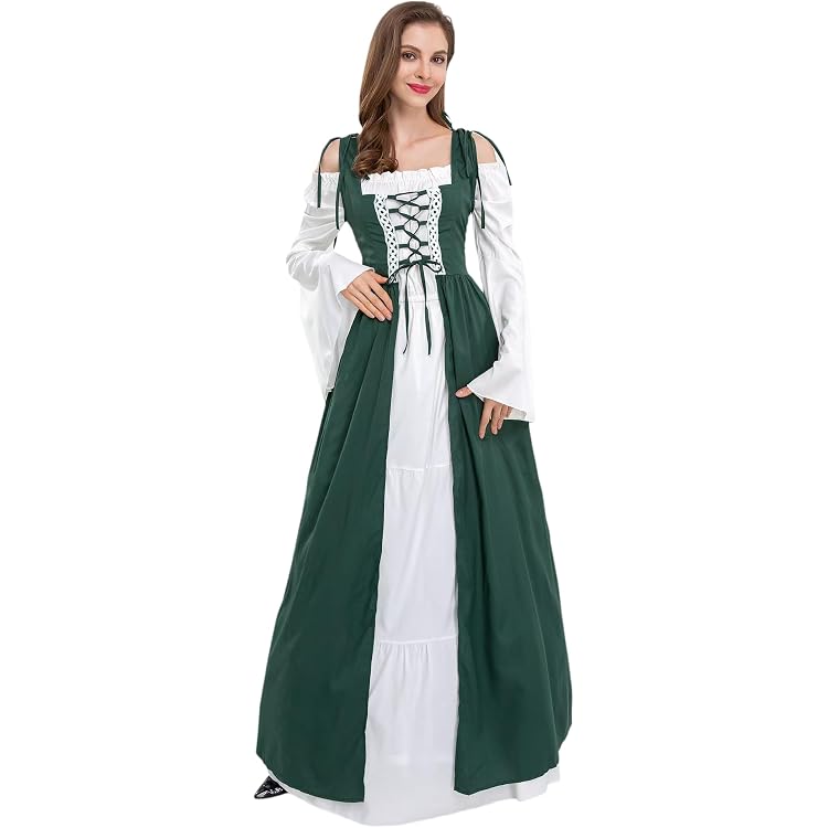 2024 Costume MéDiéVal Femme Gothique Steampunk Robes avec Manches Trompette DéGuisement Adulte Maxi Robe De SoiréE en Velours Doré à Manches éVaséEs Palais Robe Cosplay Dress Carnaval Halloween FêTe