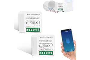 2 PCS CNBINGO Smart Lichtschalter Modul 1 Weg/2 Wege, Mini DIY WLAN Schalter Passt hinter Wandschalter, Smart Switch Kompatibel mit Alexa Echo, Google Home, Smart Life, Neutralleiter Erforderlich
