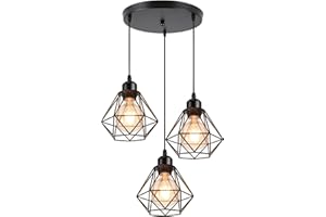 PETITES ECREVISSES Lampara Colgante E27 Vintage Industrial Lámpara de Techo Colgante Negro Retro 3 Luces Iluminación Para Cocina Comedor Sala de estar (16cm- con base redonda)