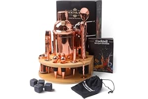 ZBPASL 16pcs Cocktail Shaker Set, Cocktail Set mit Cocktailshaker,Jigger, Einer Eiszange, Set Cocktail Mixen Mit Muddler, Flaschenöffner,Shaker Cocktail Set,Bar Werkzeug Set (Rose Gold 02)